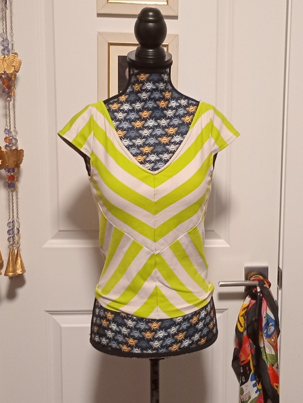 Chevron stripe lime green and white Bebe top